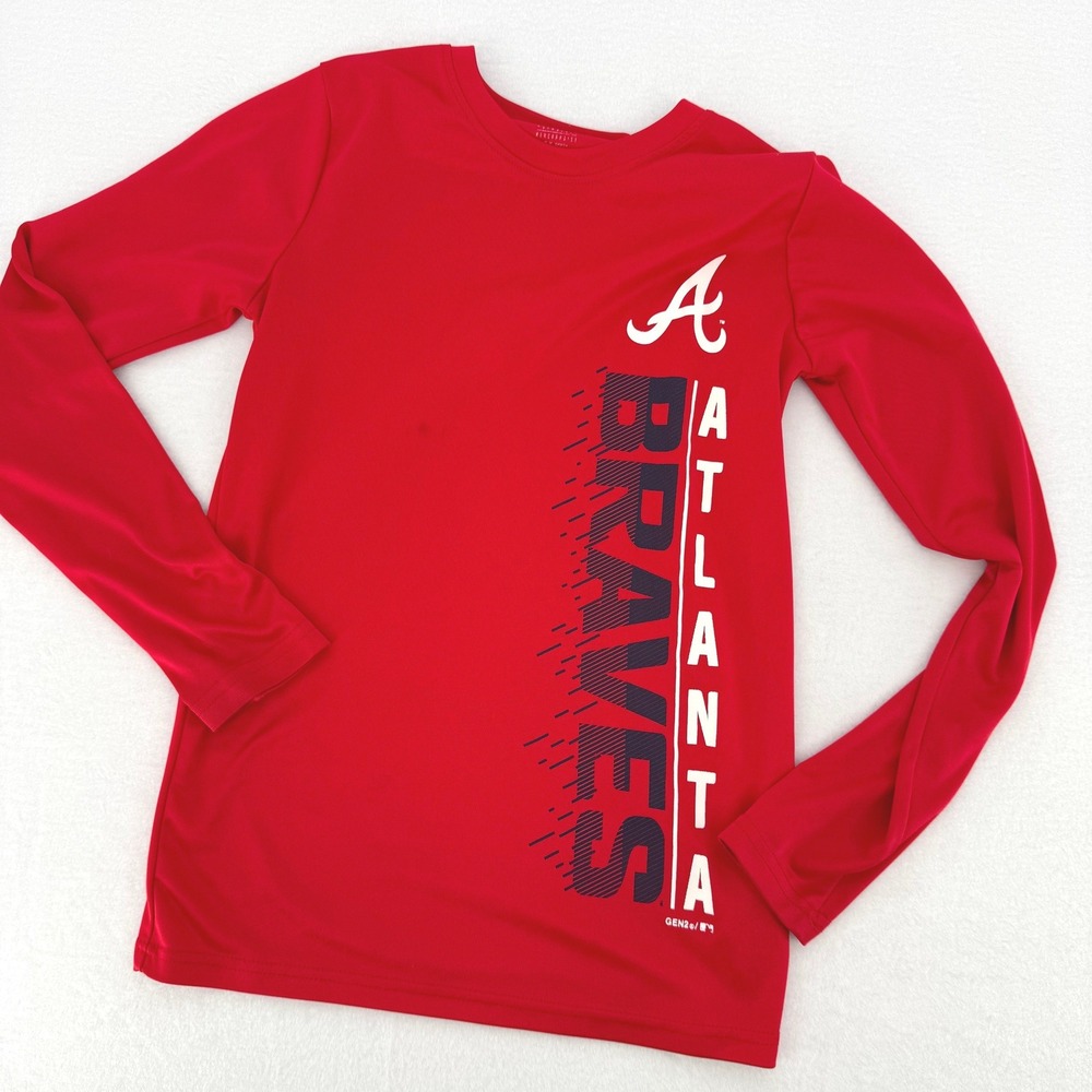 MLB Atlanta Braves Youth Long Sleeve Graphic‎ T Shirt Red Size M 10-12